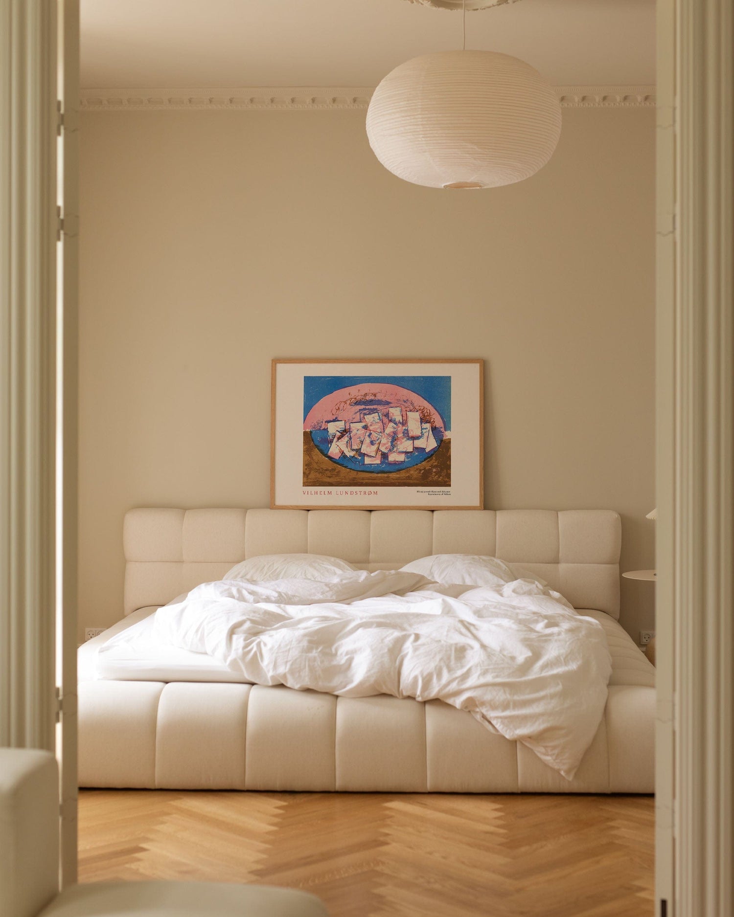 Blå og lyserød ellipse med firkanter