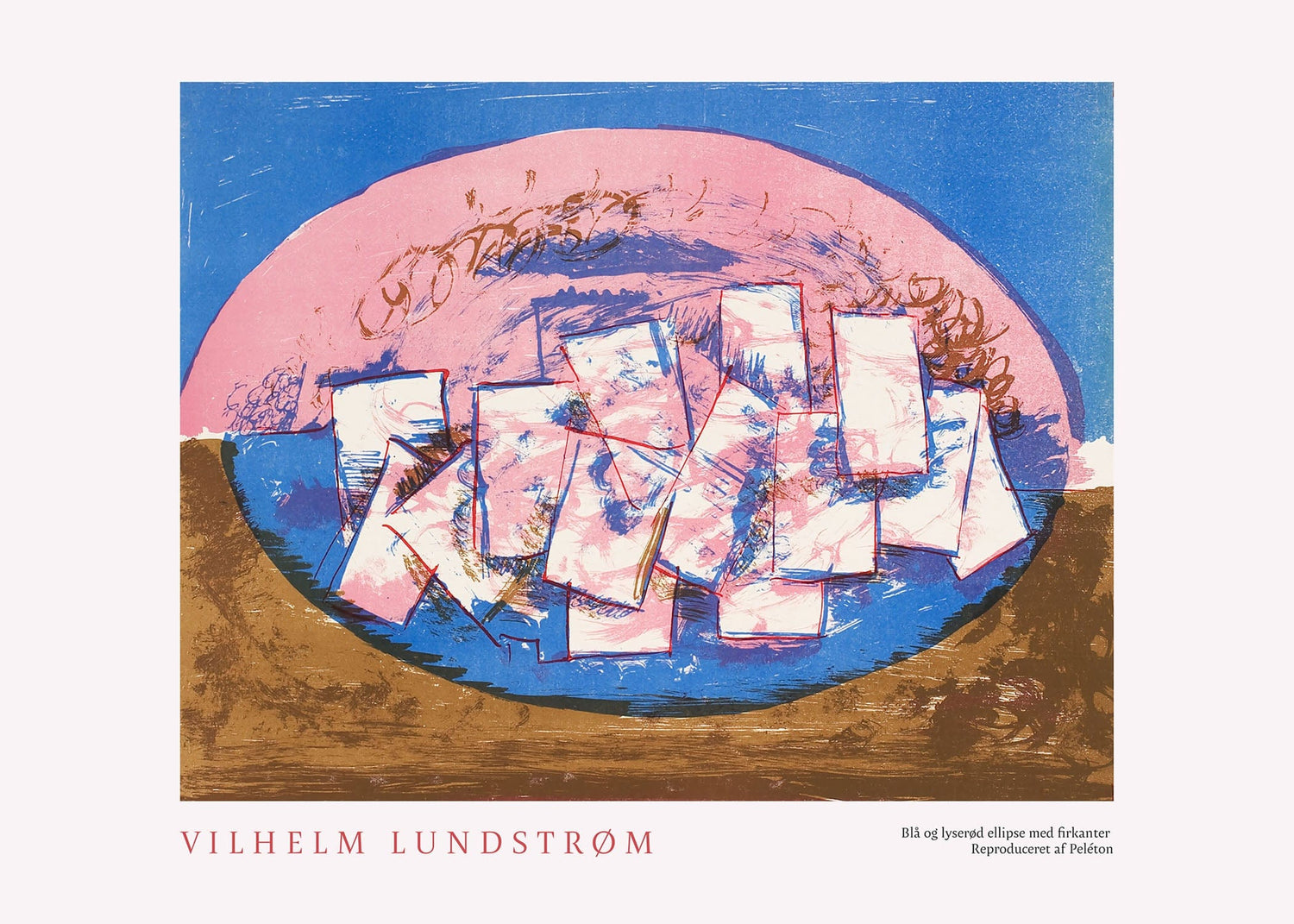 Blå og lyserød ellipse med firkanter