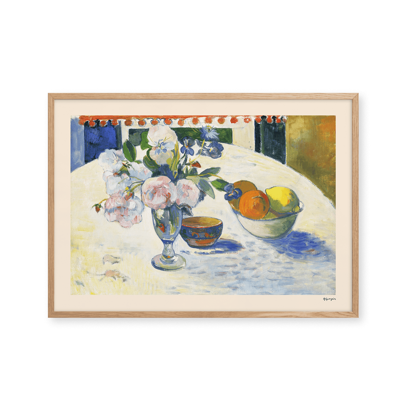 Flowers and a Bowl of Fruit on a Table