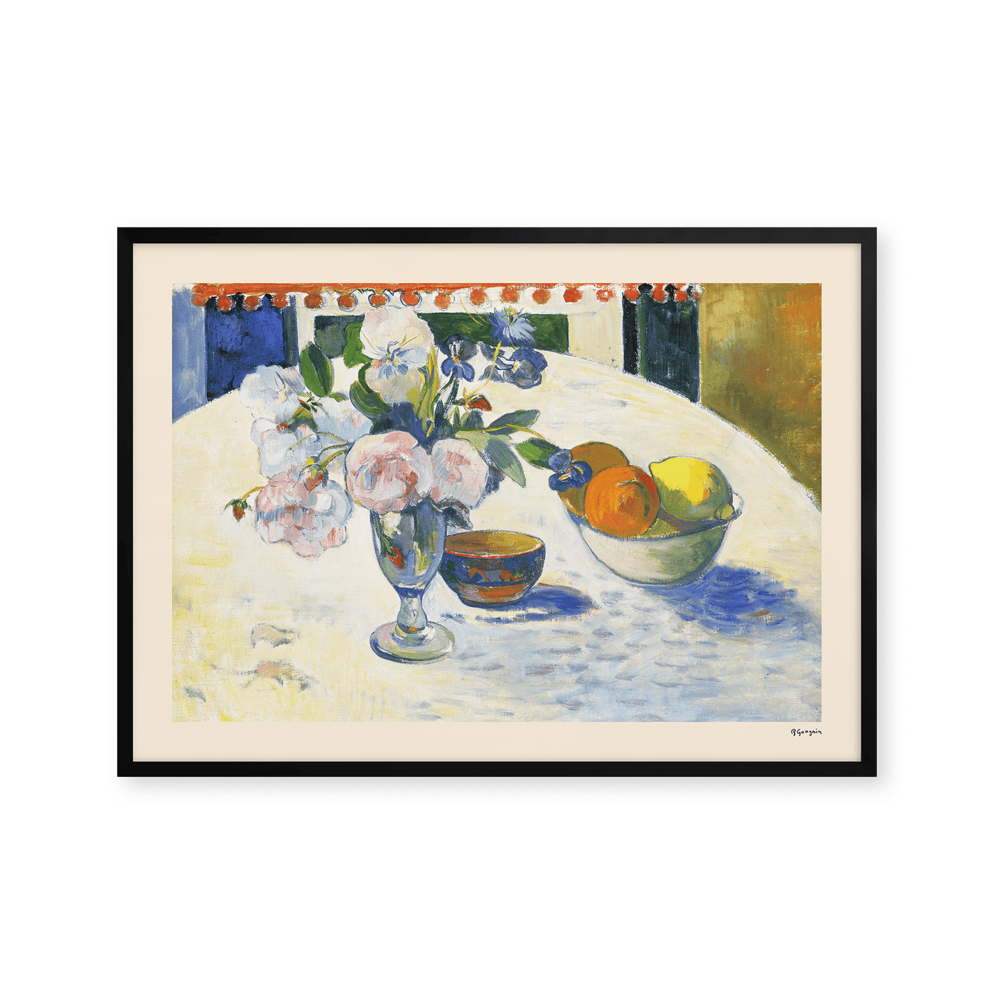 Flowers and a Bowl of Fruit on a Table